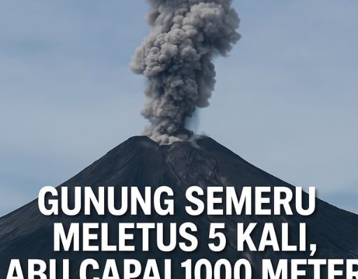 Gunung Semeru Meletus 5 Kali, Abu Capai 1000 Meter Gunung Semeru Meletus 5